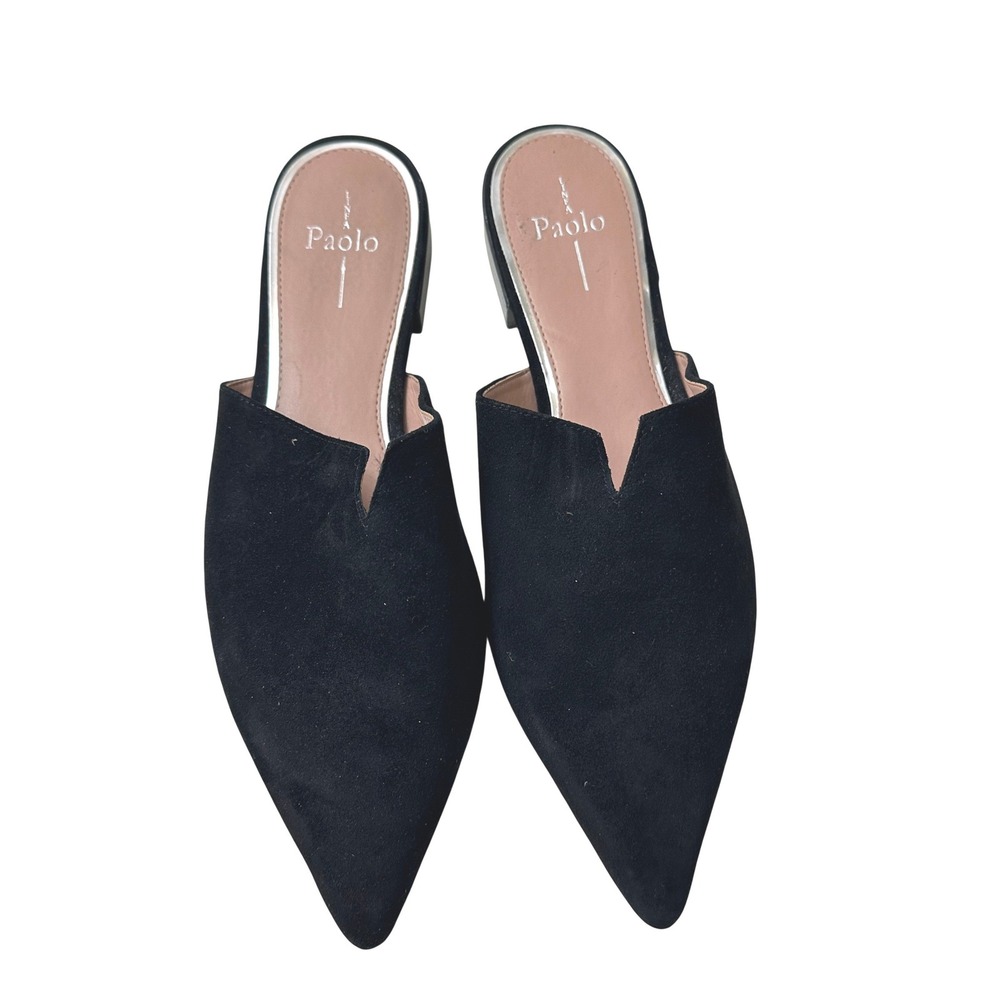 Linea‎ Paolo Womens Black Suede Pointed Toe V-Cut Mules Flats Size 11M